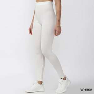Ecru White Contrast Stitch Women Leggings