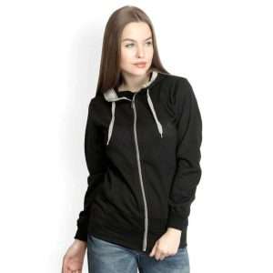 Women's Stylish Black Zipper Hoodie