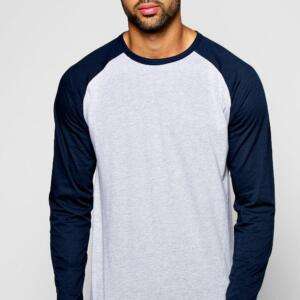 Men Full Sleeve Raglan T-Shirt Gray Melange & Navy Blue