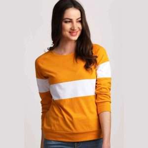 Round Neck Full Sleeve Two Colour Layer Sweatshirt For Girls