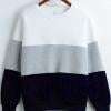 Grey Melange Sweatshirt With White And Navy Blue Color