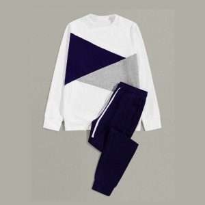 White color tracksuit with Navy and Grey Melange triangle