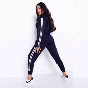 Women Navy Colour Tracksuit With double white colour thin stripe