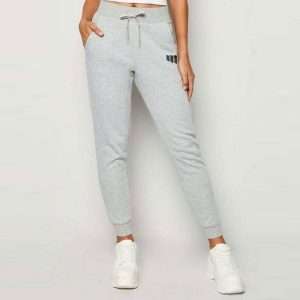 Grey Casual Women Summer Cuff Joggers With Logo