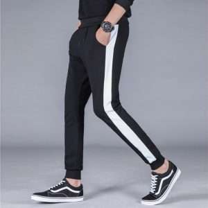 Men Black Winter Jogger With Side Panels White Colour