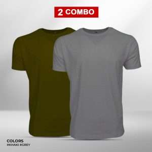 Khaki & Grey Short Sleeve Tee Combo For Men
