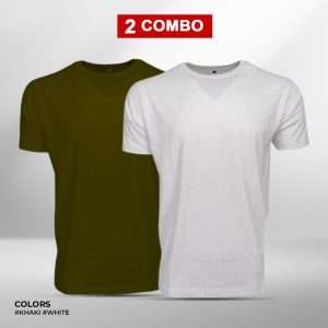 Khaki & White Short Sleeve Tee Combo For Men