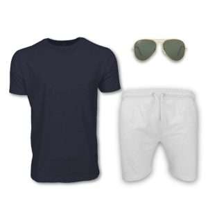Navy Colour T-shirt & White Shorts Combo For Men