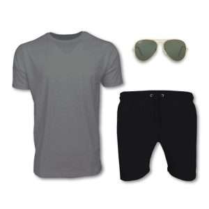 Grey Colour Tshirt & Black Shorts Combo For Men