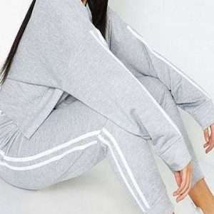 Best Quality Grey color Tracksuits with Double Thin White stripe for Woman
