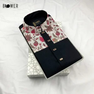 Black Leaf Design Premium Punjabi For Man